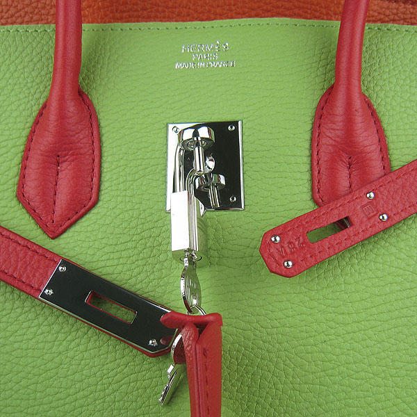 High Quality Fake Hermes 35CM Embossed Veins Leather Bag Red/Orange/Green 6089 - Click Image to Close